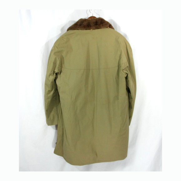 Vintage Robert Lewis Idea Faux Fur Collar Hooded Men's Tan Trench Storm Coat 46 - Picture 8 of 9